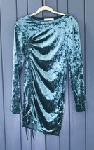 Teal Crushed Velvet Fitted Dress Juniors Size XL Ruched Side Asymmetrical Hem - £7.78 GBP