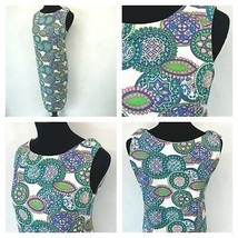 1960s Shift House Dress Size M? Psychedelic Medallion Print Green Pink DS15 - $42.95