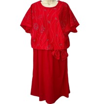 Vintage Glamax 70s Secretary Party Dress Red Glitter Size 17/18 Bow A-Line - £30.92 GBP