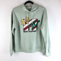 MTV Music Television Womens Hoodie Christmas Holiday Novelty Light Green M - £18.96 GBP