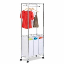 Laundry Cart 3 Bag Sorter Hamper Rolling Wheels Storage Clothes Organize... - £125.52 GBP