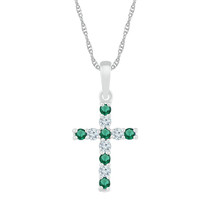 10kt White Gold Womens Round Lab-Created Emerald Cross Pendant 1/3 Cttw - £218.93 GBP