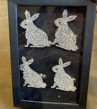 Tahari Home EASTER Bunny Rabbit Rhinestone Silver Napkin Rings Set of 4 - $32.96