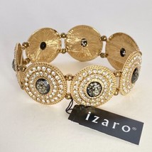 Izaro Sparkly Rhinestone Medallion Gold Tone Stretch Bracelet NOS NWT - £12.02 GBP
