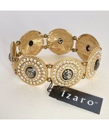 Izaro Sparkly Rhinestone Medallion Gold Tone Stretch Bracelet NOS NWT - £11.81 GBP