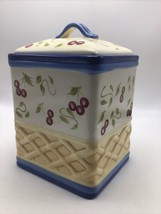 Inspirado Cookie Biscotti Jar Cherry Basket Weave Hand Painted Ceramic 10&quot; Rect - £17.82 GBP