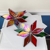 Vintage Set of Two Stained Glass Poinsettias - $74.25