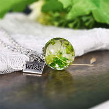 Green Gypsophila &amp; Silver-Plated &#39;Wish&#39; Pendant Necklace - £11.18 GBP