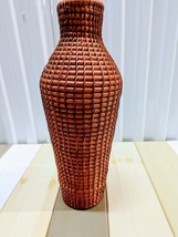 VTG Tall Woven Wicker Wood Rattan Cane Pine Palace Statement Vase Indonesia Coil - £77.92 GBP