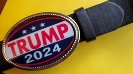  TRUMP 2024 Epoxy Belt Buckle &amp; Black 1 1/2&quot; Bonded Leather Belt all sizes - £21.79 GBP