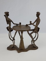 Bronze Abstract Statue Man &amp; Woman Drinking Wine at Cafe Table Slim Figures 9&quot; - £62.14 GBP