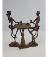 Bronze Abstract Statue Man &amp; Woman Drinking Wine at Cafe Table Slim Figu... - £62.21 GBP
