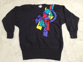 Vintage Eminent Sweater Embellished XL Abstract Art Crazy Wild Stitched Textured - £11.46 GBP
