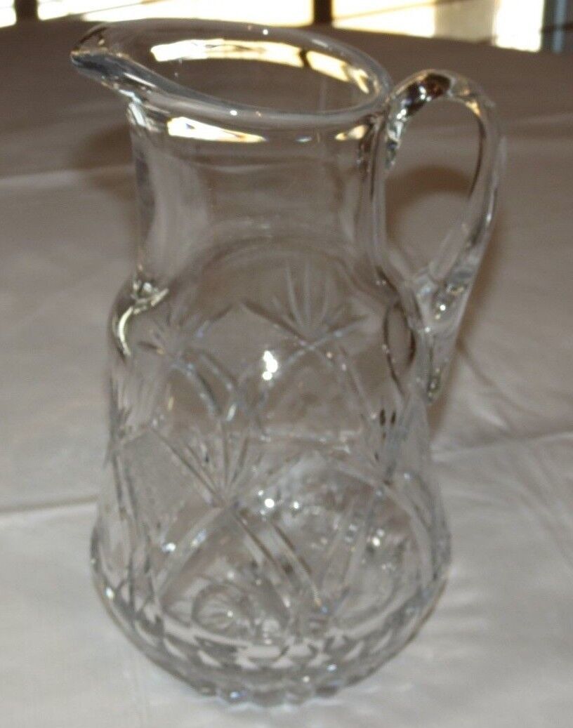 Vintage Cut Crystal Pitcher 9 1/2&quot; tall 5&quot; Wide water lemonaid pitcher~ - $30.88