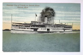 Steamer City of Toledo on Detroit River Detroit Michigan Antique PC Boat Ship UP - £7.88 GBP