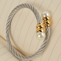 New women cable bangles gold 316l stainless steel bracelet fashion pearl jewelry thumb200