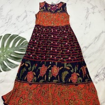 Jasmine Womens Vintage Maxi Dress Size M Purple Red Stripe Floral Crinkl... - £25.70 GBP