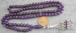 Islamic Prayer Beads Gebetskette 99 Round Amethyst Beads &amp; Sterling Silver - £112.89 GBP