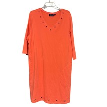 D &amp; Co. Beach Womens Tshirt Dress Orange 1X Knit Eyelet Side Pockets Pullover - £17.39 GBP