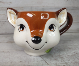 Vintage Earthenware 3D Reindeer Head w/ Holly Christmas Ceramic Coffee M... - $9.49