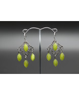 Jewdi Green Synthetic Cat&#39;s Eye Handmade Earrings (E06S076) - $919.30 MXN
