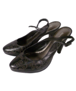 Gianni Bini Leather Black Swirl Print 4&quot; High Heel Platform Strap Back S... - £14.78 GBP