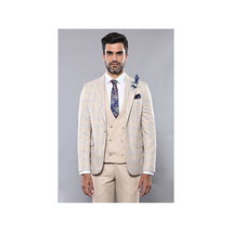 Men 3pc European Vested Suit WESSI by J.VALINTIN Extra Slim Fit JV31 Beige plaid image 5
