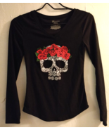 No Boundaries Skull W/Red Roses Crown Black L/S Shirt Small (1) Hallowee... - $6.95