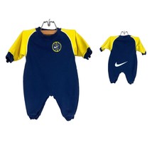 Nike Bodysuit Infants Baby 6-9 Months Navy Blue Yellow Swoosh 90s USA Vi... - $34.98