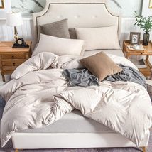 Beige Color 3 Pcs Set Washed Cotton Duvet Cover Queen Full Double Supper King Be - £53.84 GBP+