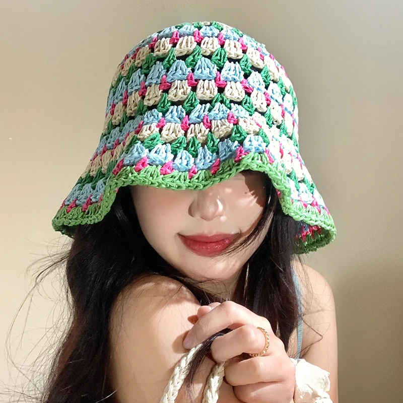 Llow sweet straw caps for women summer korean casual versatile seaside sunscreen bucket thumb200