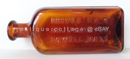 Antique Rhodes&#39; Hair Rejuvenator Amber Bottle Scalp Tonic Lowell Ma 6.5&quot; - £33.28 GBP
