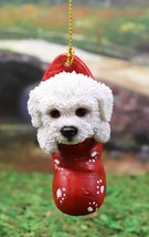 Ebros White Bichon Frise Puppy Dog in The Sock Small Hanging Ornament Fi... - $20.52 CAD