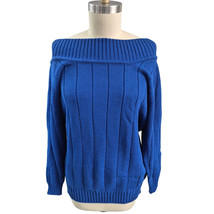Vtg 90s Y2K Color Cues Blue Boat Neck Tunic Sweater Wide Ribbed 100% Acr... - $34.75