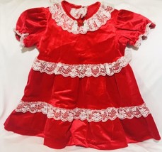Girls Vintage EVY Red Velvet White Lace Fancy Frilly Dress Sz 4T - £11.77 GBP