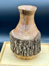 Medium Walnut Woodturned Vase with Natural Bark - £52.89 GBP