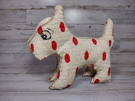 Vintage Mid Century Vinyl Plush Stuffed Dog Terrier Hand Painted Red Polka Dot - £68.41 GBP