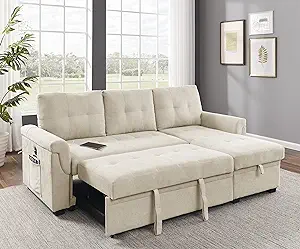 Upholstered Sleeper Sofa With Usb Ports Sectional Couch Reversible Sofab... - £712.64 GBP