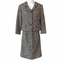 Vintage Tweed Skirt &amp; Jacket Blazer Suit Set 1960s Black Cream Size XS - £54.81 GBP