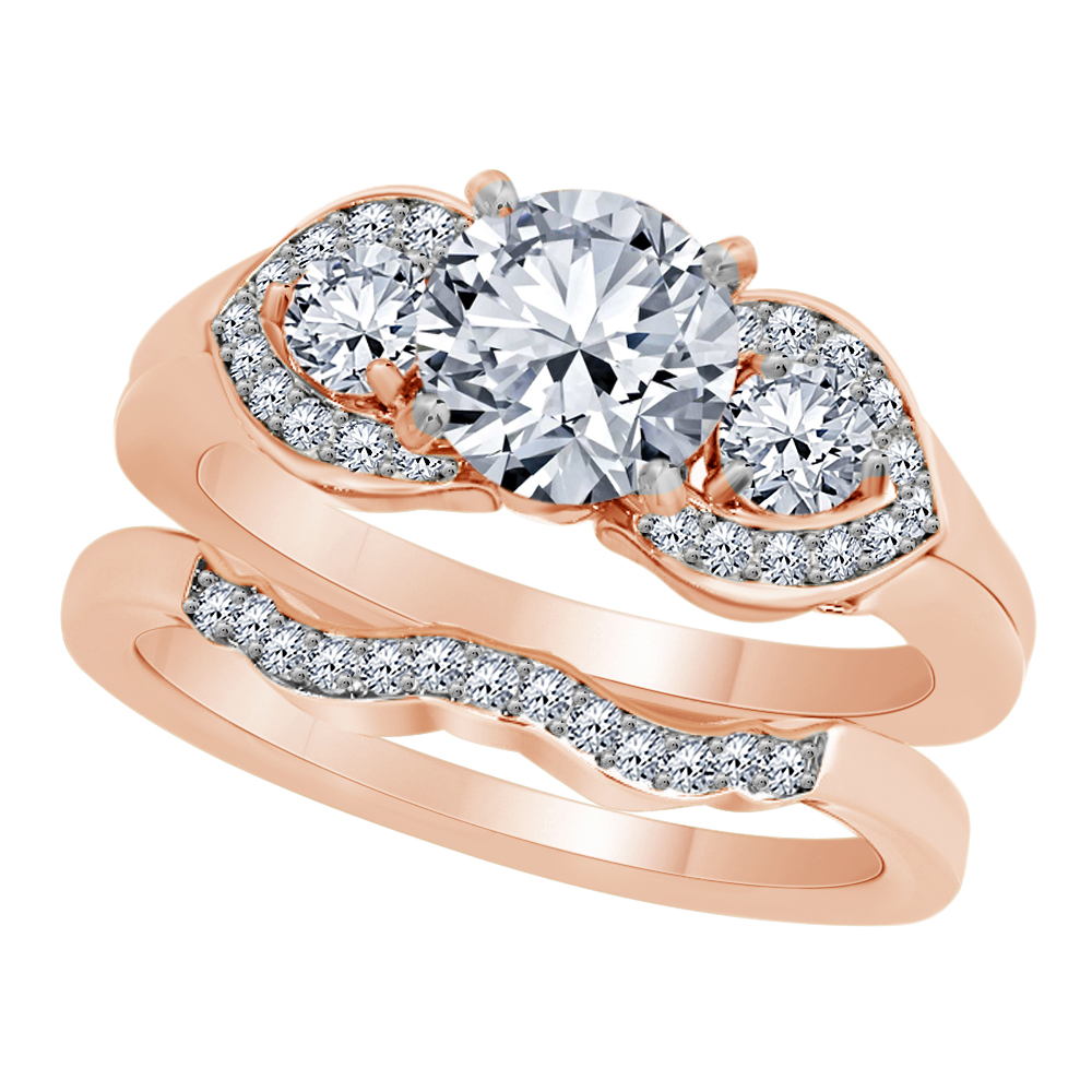 1.50 Ct Round Diamond 18k Rose Gold Fn 925 Silver Bridal Engagement Ring Set  - $82.96