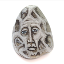 Original Art Hand Painted Stone Rock Singing Water Spirit Face 2 1/4&quot; height - £15.80 GBP