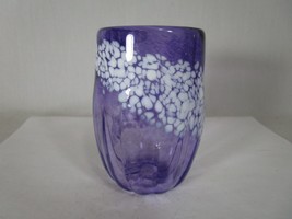 Vintage Art glass Amethyst Purple White Splatter Vase Luminary Candle Ho... - $29.69