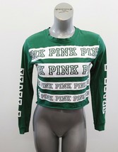 Pink Victoria Secret Cropped Long Sleeve T Shirt Size XS Green White spell Out T - £8.53 GBP