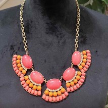 Women's Vintage Gold Tone, Pink Rhinestones & Orange Beaded Fashion Necklace - £23.52 GBP