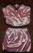 Vintage Style XL Pink Black Lace Camisole Half Slip Set Barbizon Wondermaid Olga - £23.58 GBP