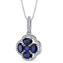 2.50CT Oval Simulated Sapphire Clover Pendant Necklace 14K White Gold Plated - £162.29 GBP