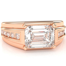 Men&#39;s White Topaz Diamond Channel Ring In Solid 14k Rose Gold - £723.04 GBP