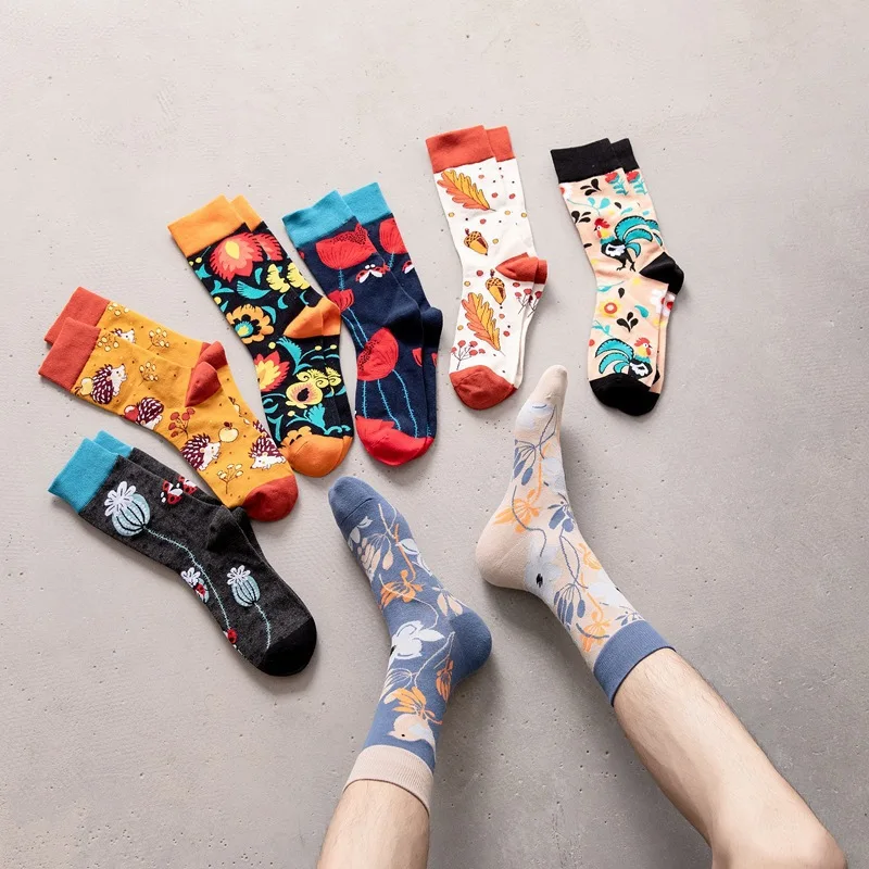 Sporting New Men Happy Funny Socks Cartoon Flower Bird Rooster Hedgehog Insect A - £23.46 GBP