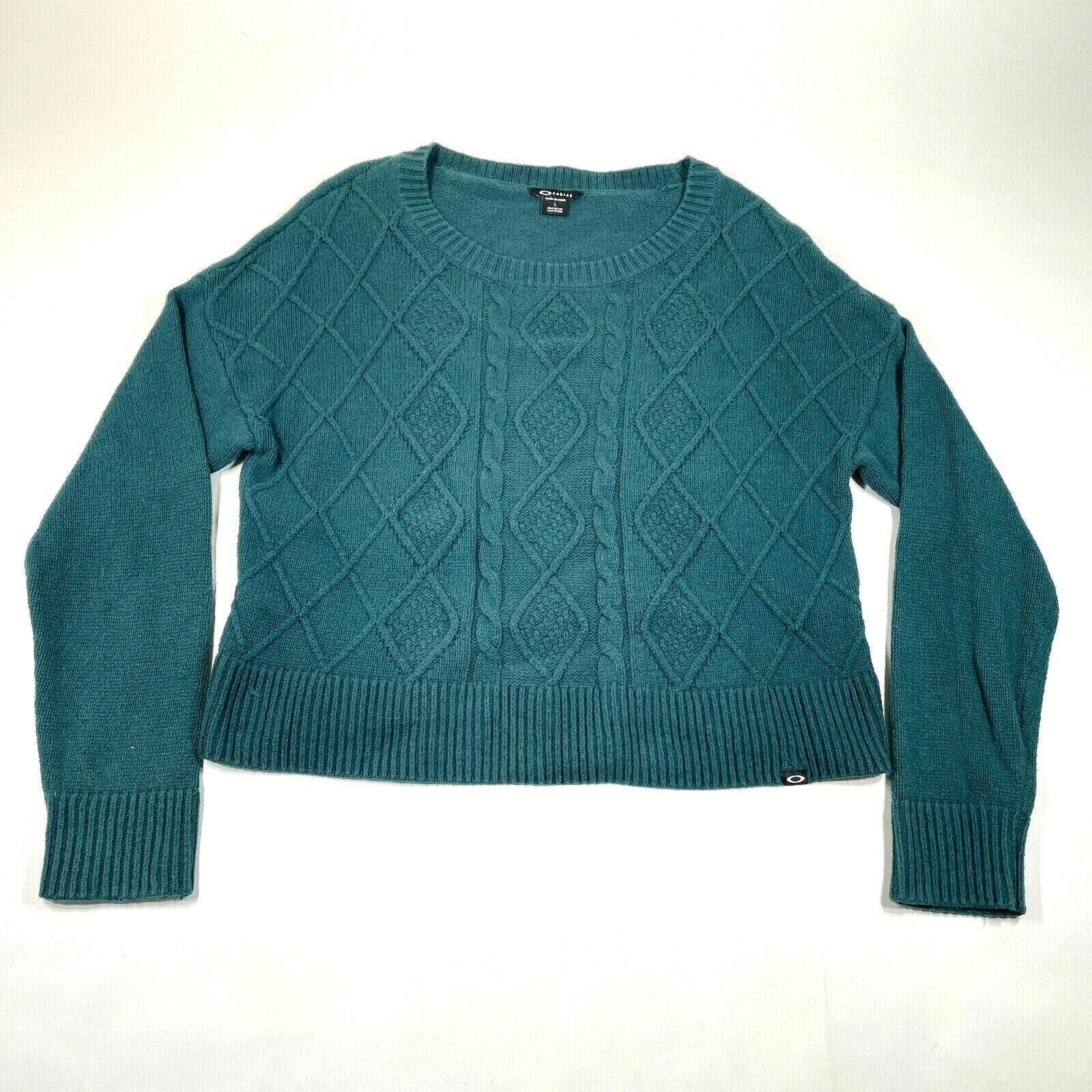Primary image for Oakley Pullover Sweater Womens L Turquoise Blue Cable Knit Angora Crew Neck