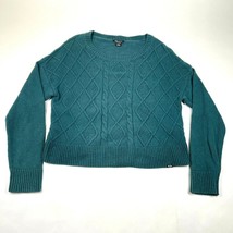 Oakley Pullover Sweater Womens L Turquoise Blue Cable Knit Angora Crew Neck - $29.09